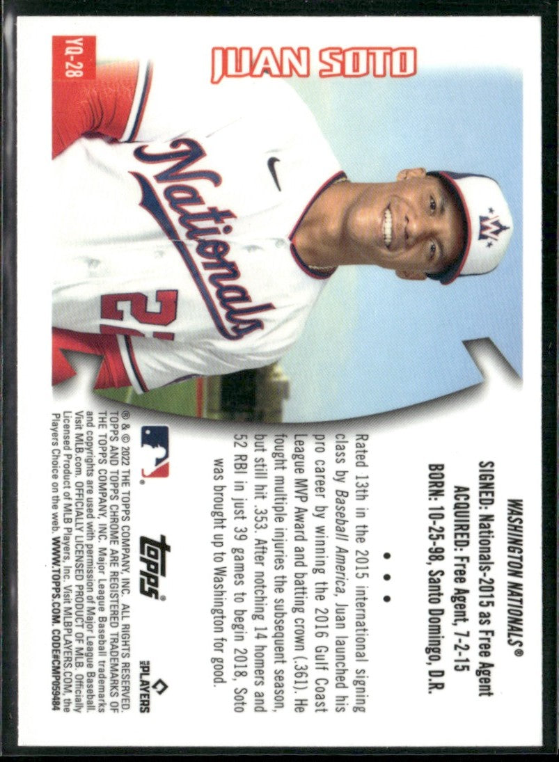 Juan Soto 2022 Topps Chrome Sonic 1996 Youthquake #YQ-28 Washington Nationals