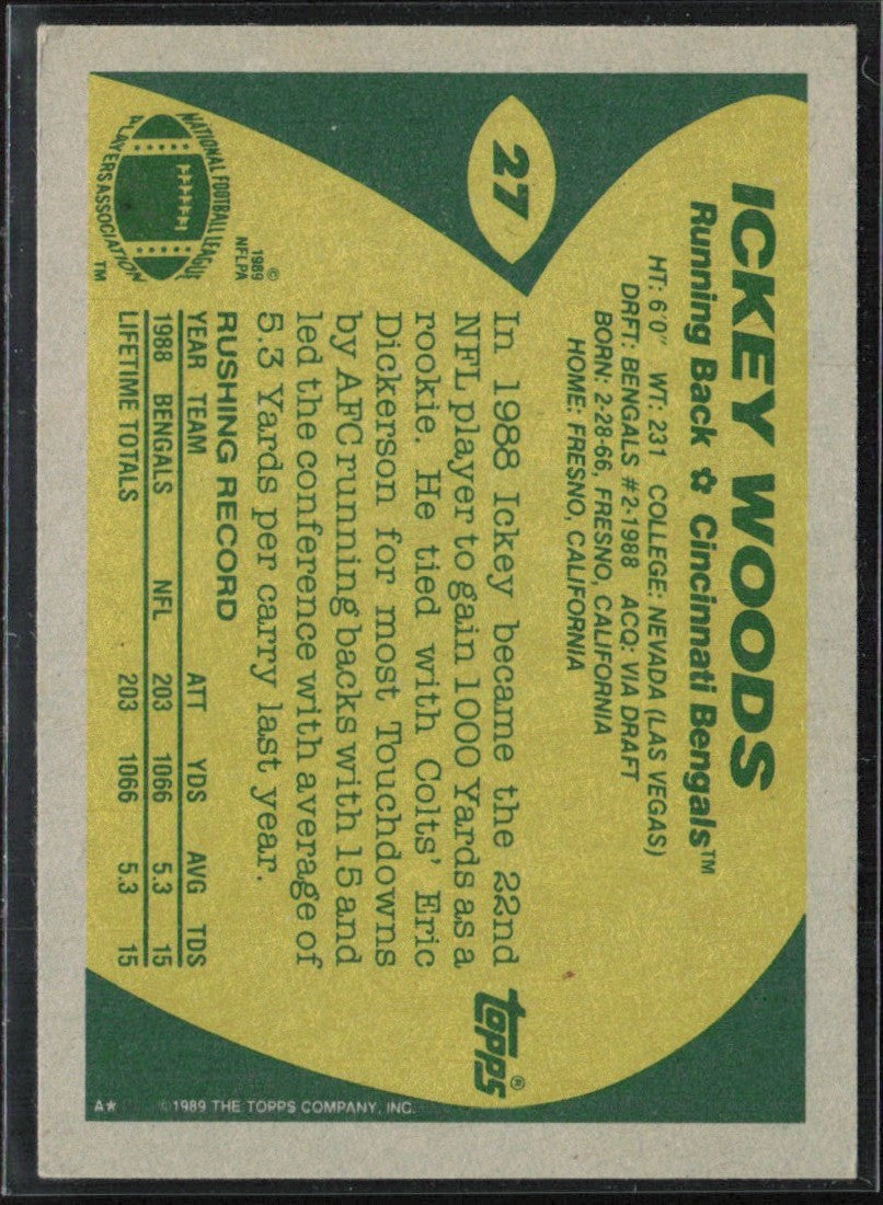 Ickey Woods 1989 Topps Super Rookie RC #27 Cincinnati Bengals