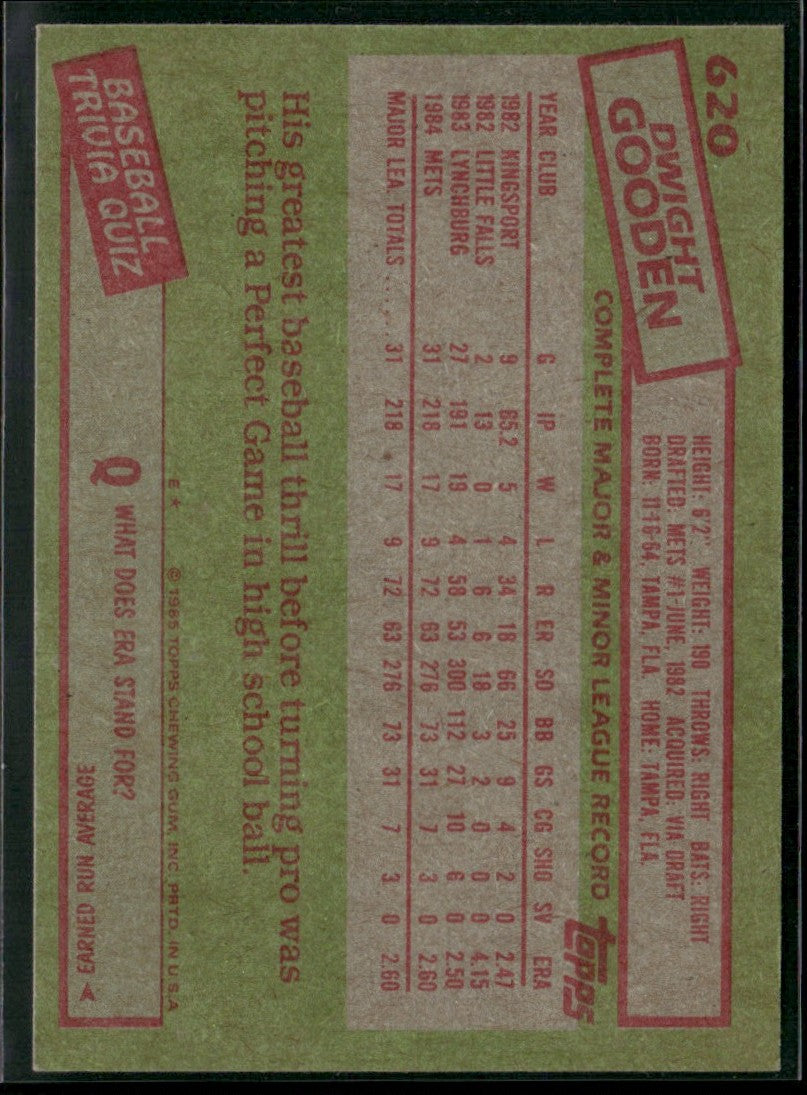 Dwight Gooden 1985 Topps RC #620 New York Mets