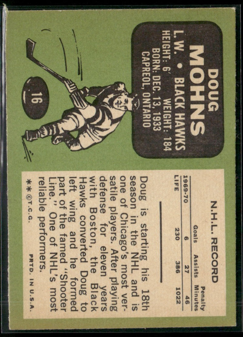Doug Mohns 1970 Topps #16 Chicago Blackhawks