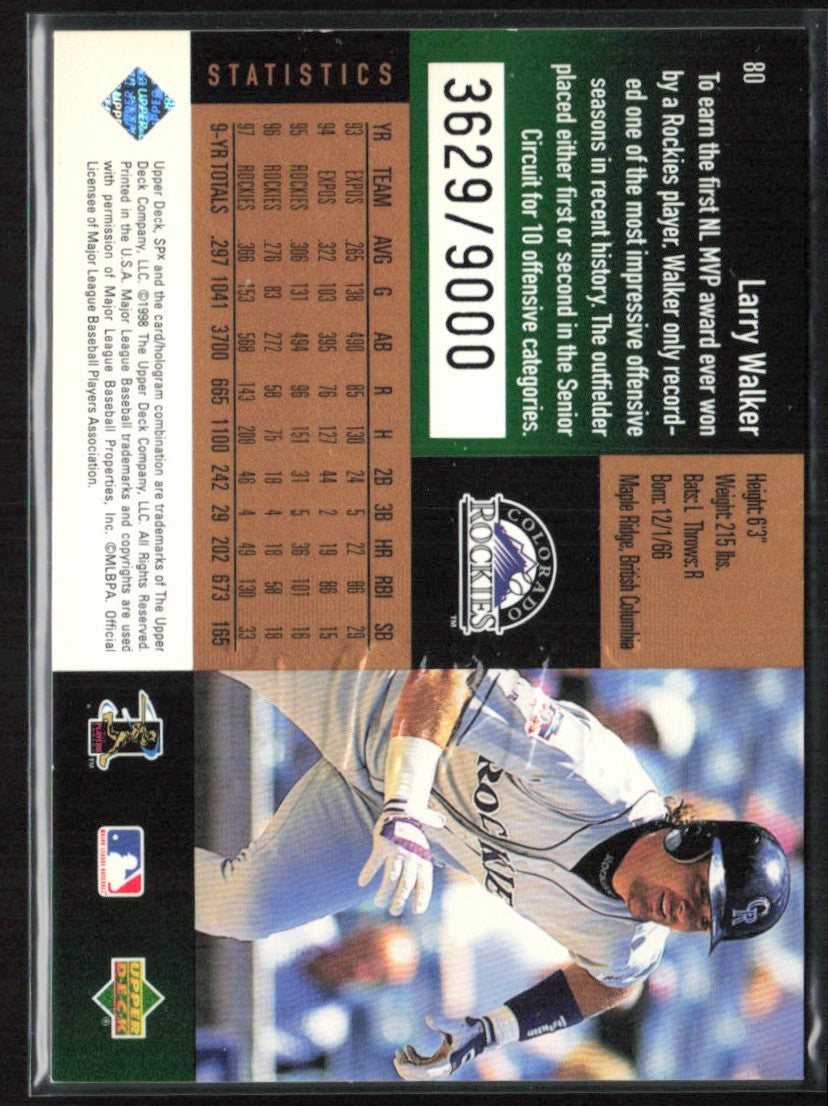 Larry Walker 1998 SPx Finite /9000 #80 Colorado Rockies