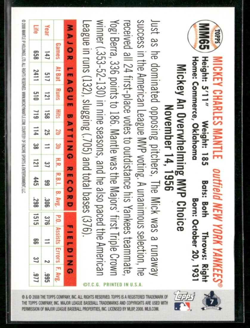 Mickey Mantle 2008 Topps Story #MM65 New York Yankees