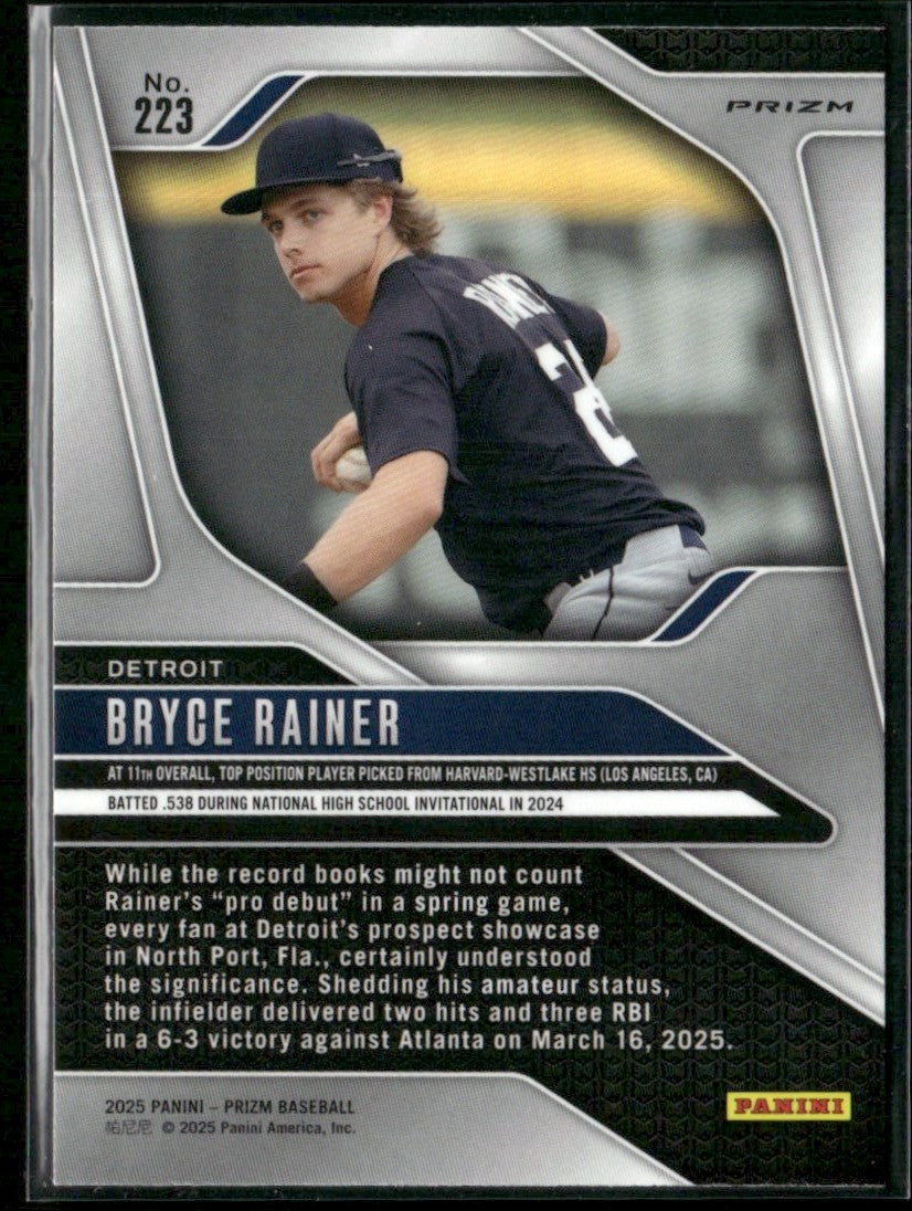 Bryce Rainer 2025 Panini Prizm Blue Cracked Ice #223 Detroit Tigers