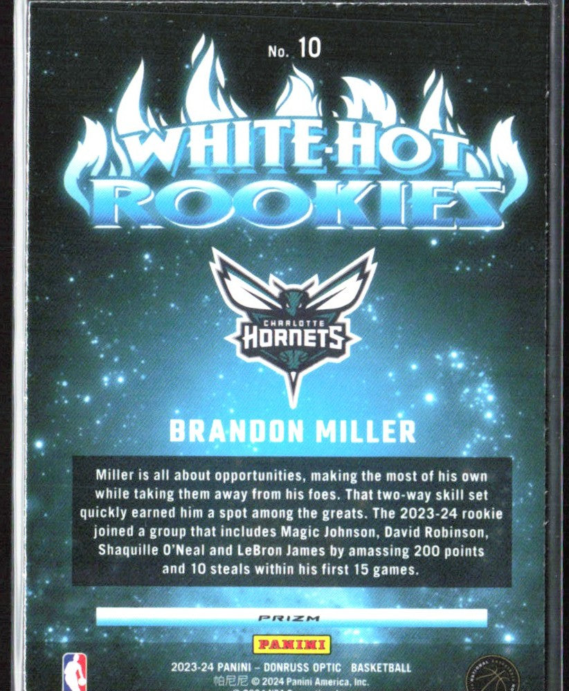 Brandon Miller 2023 Donruss Optic White Hot Rookies Purple #10 Charlotte Hornets