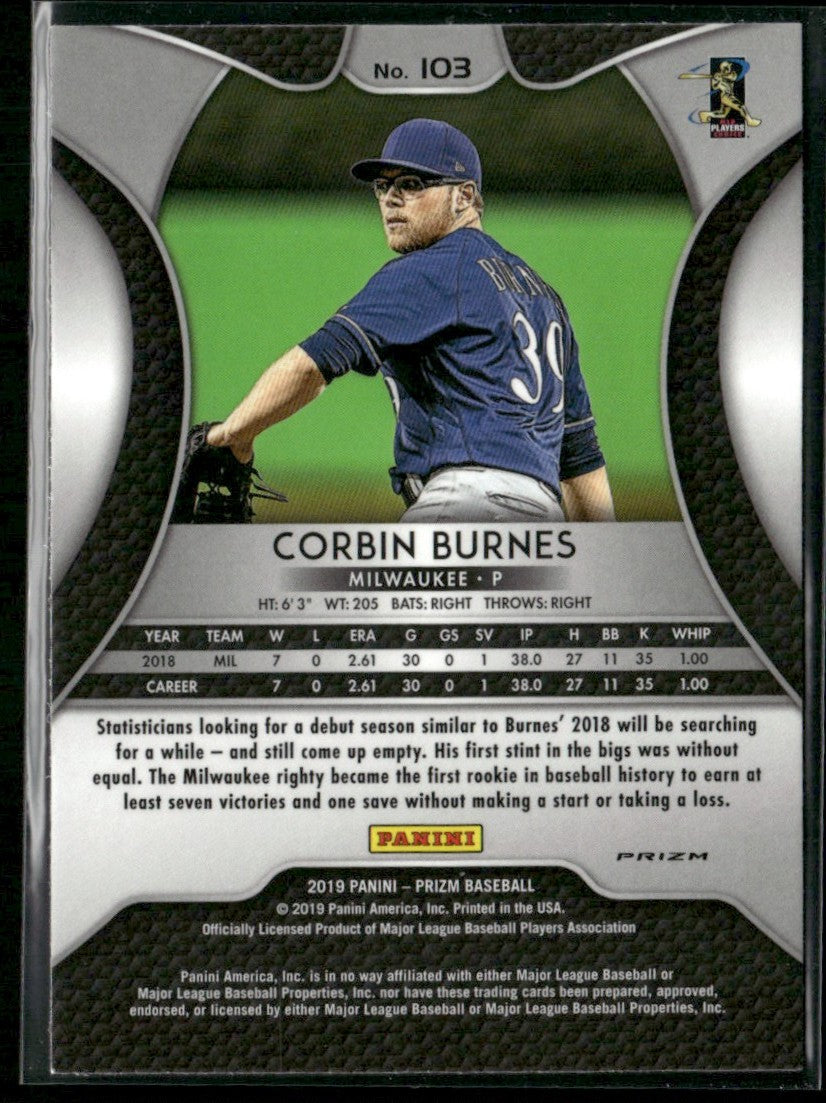 Corbin Burnes 2019 Panini Prizm Pink RC #103 Milwaukee Brewers