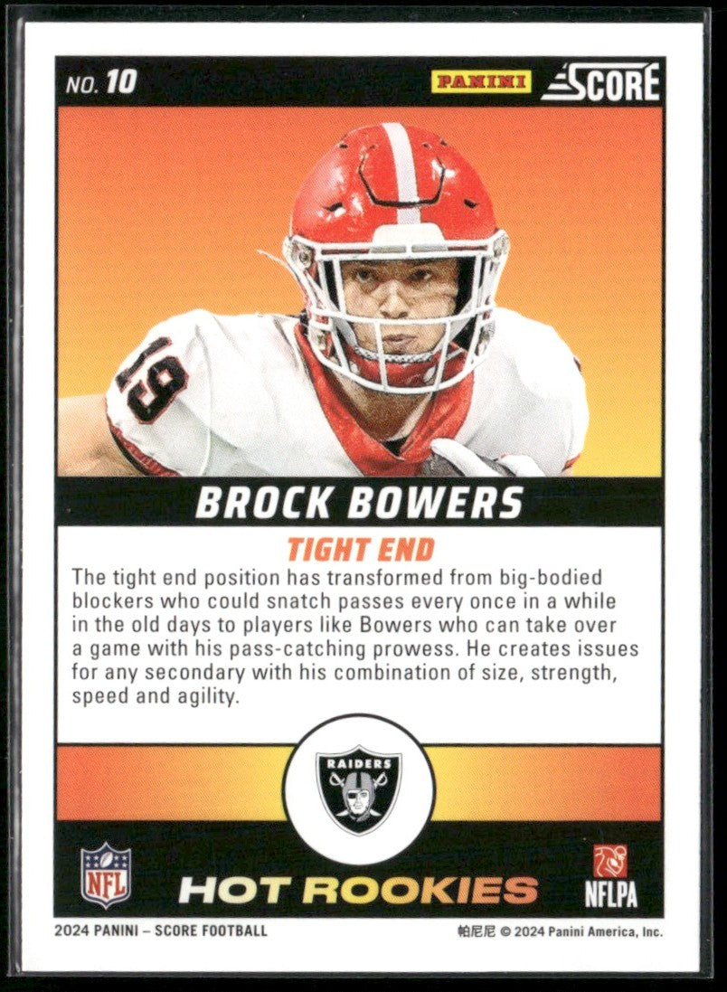 Brock Bowers 2024 Panini Score Hot Rookies RC #10 Las Vegas Raiders