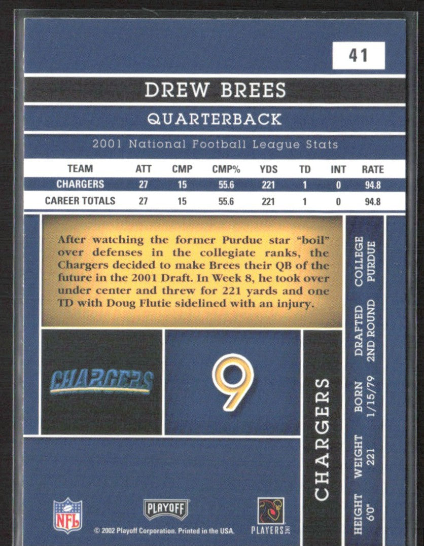Drew Brees 2002 Playoff Absolute Memorabilia #41 San Diego Chargers