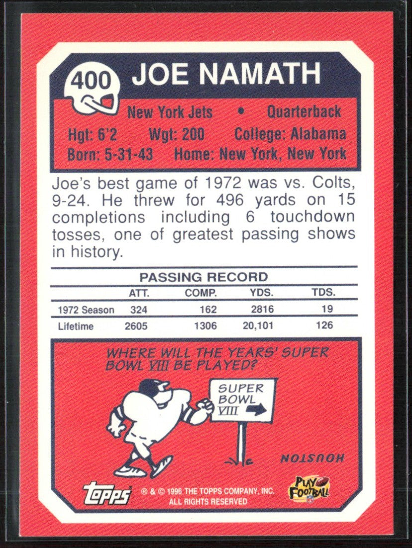 Joe Namath 1996 Topps Reprint #400 New York Jets