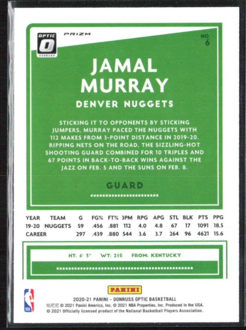 Jamal Murray 2020 Donruss Optic Fast Break #6 Denver Nuggets