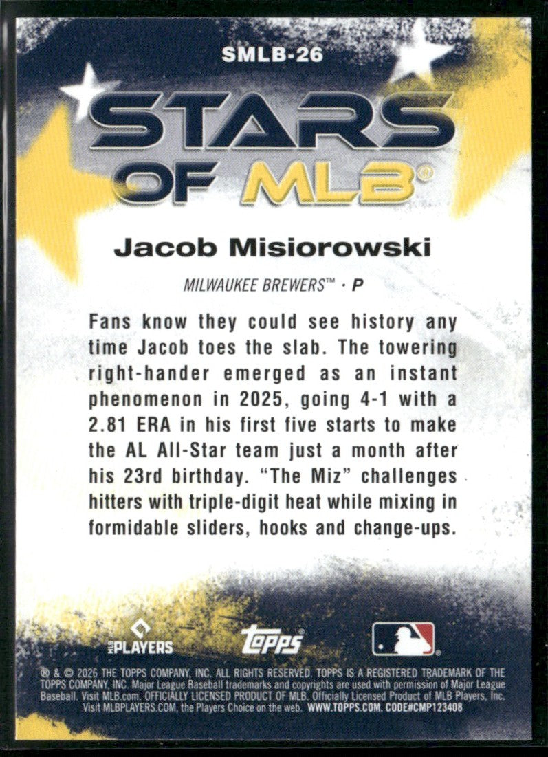 Jacob Misiorowski 2026 Topps Stars of MLB RC #SMLB-26 Milwaukee Brewers