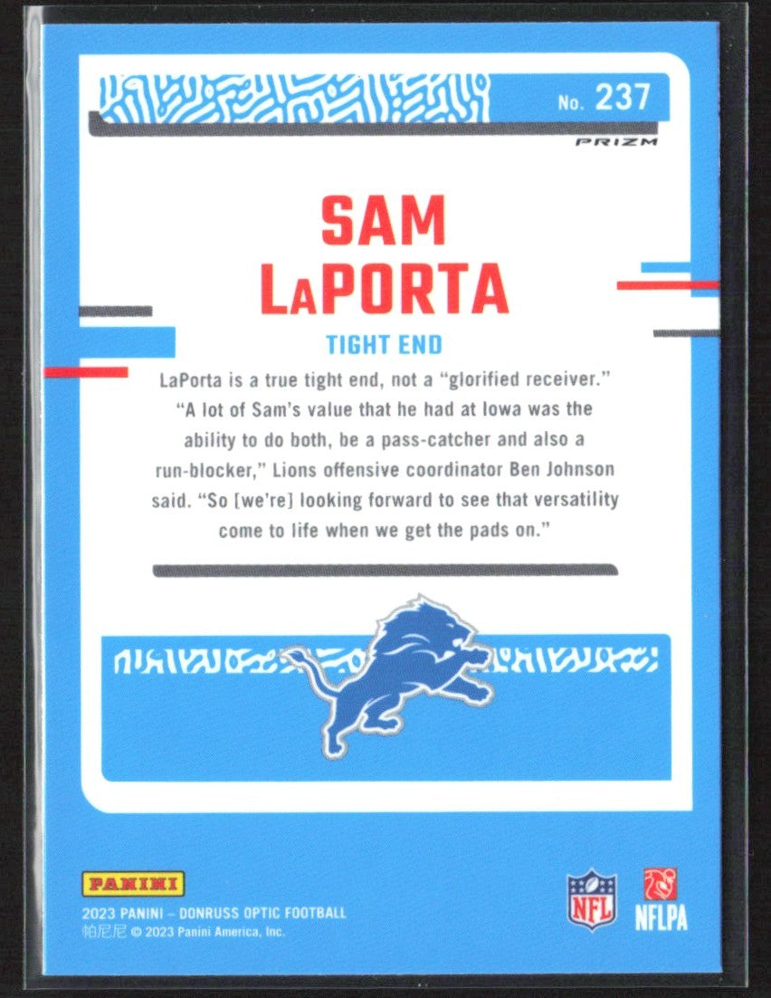 Sam LaPorta 2023 Donruss Optic Purple Shock RC #237 Detroit Lions