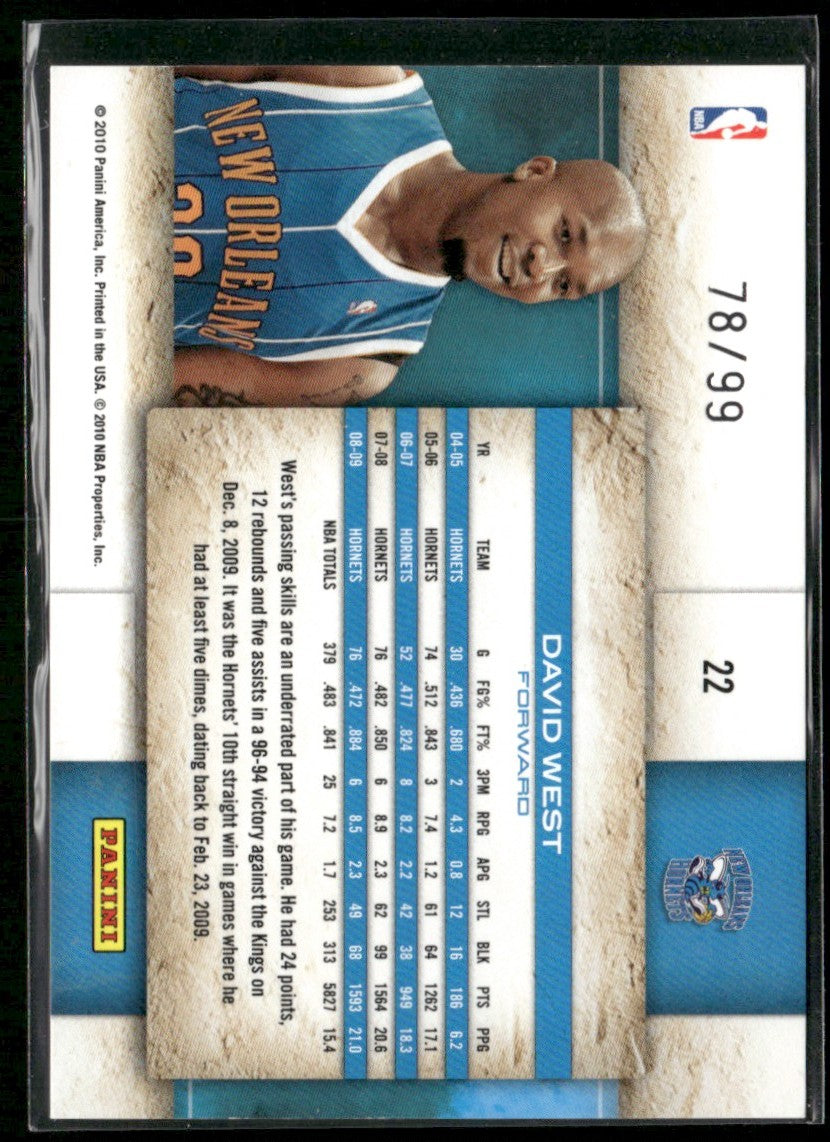 David West 2009 Panini Studio Proofs Silver /99 #22 New Orleans Hornets
