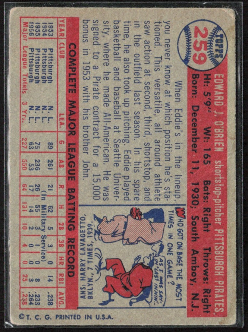 Eddie O'Brien 1957 Topps #259 Pittsburgh Pirates