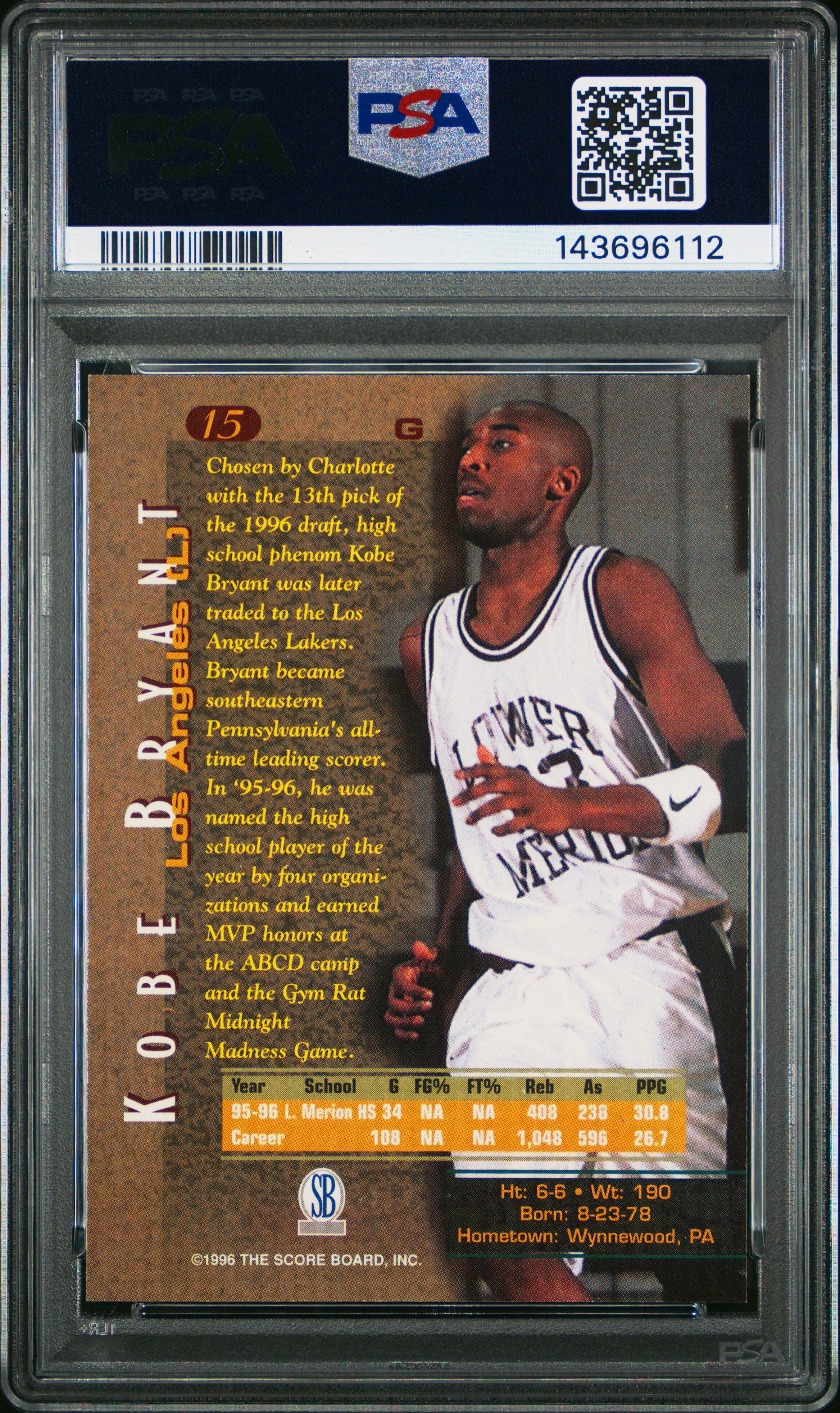 Kobe Bryant 1996 Score Board Autographed Basketball RC psa 9 #15
