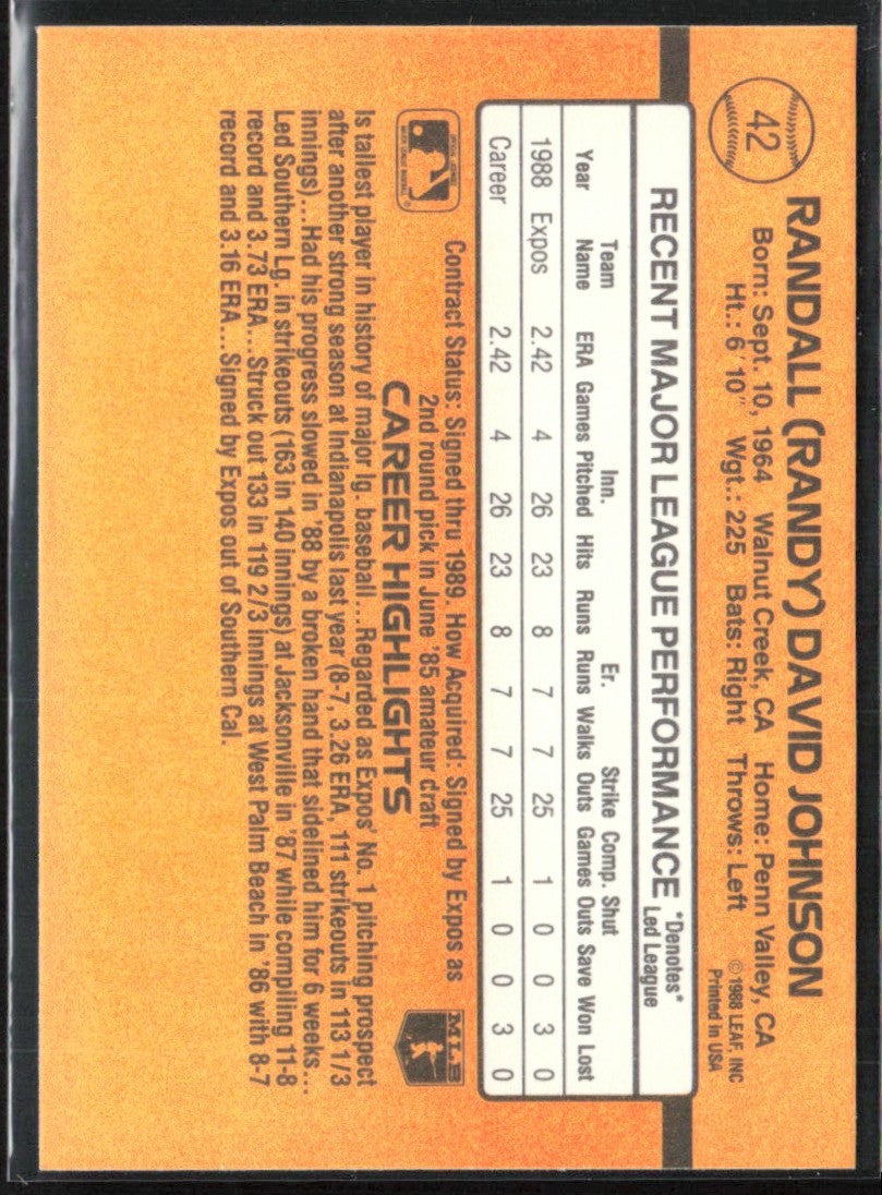 Randy Johnson 1989 Donruss RC #42 Montreal Expos