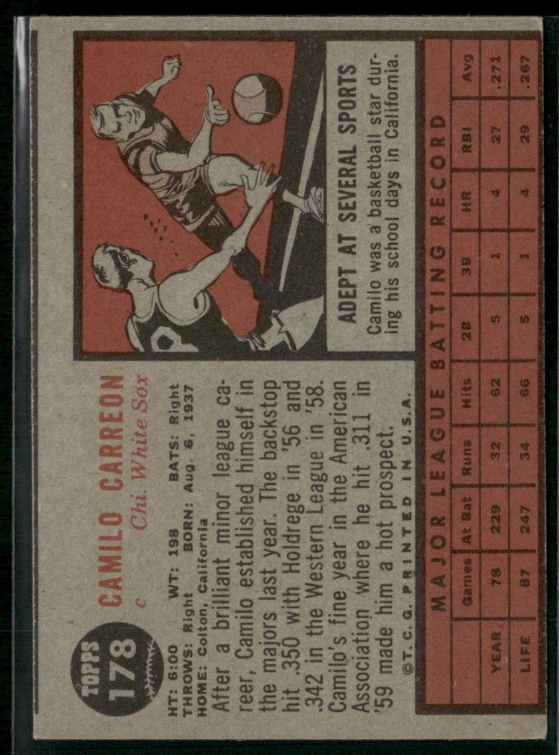 Camilo Carreon 1962 Topps #178 Chicago White Sox