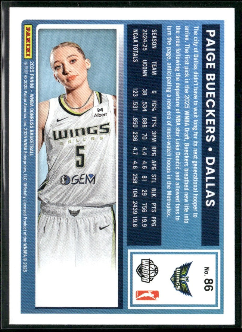 Paige Bueckers 2025 Donruss RC #86 Dallas Wings