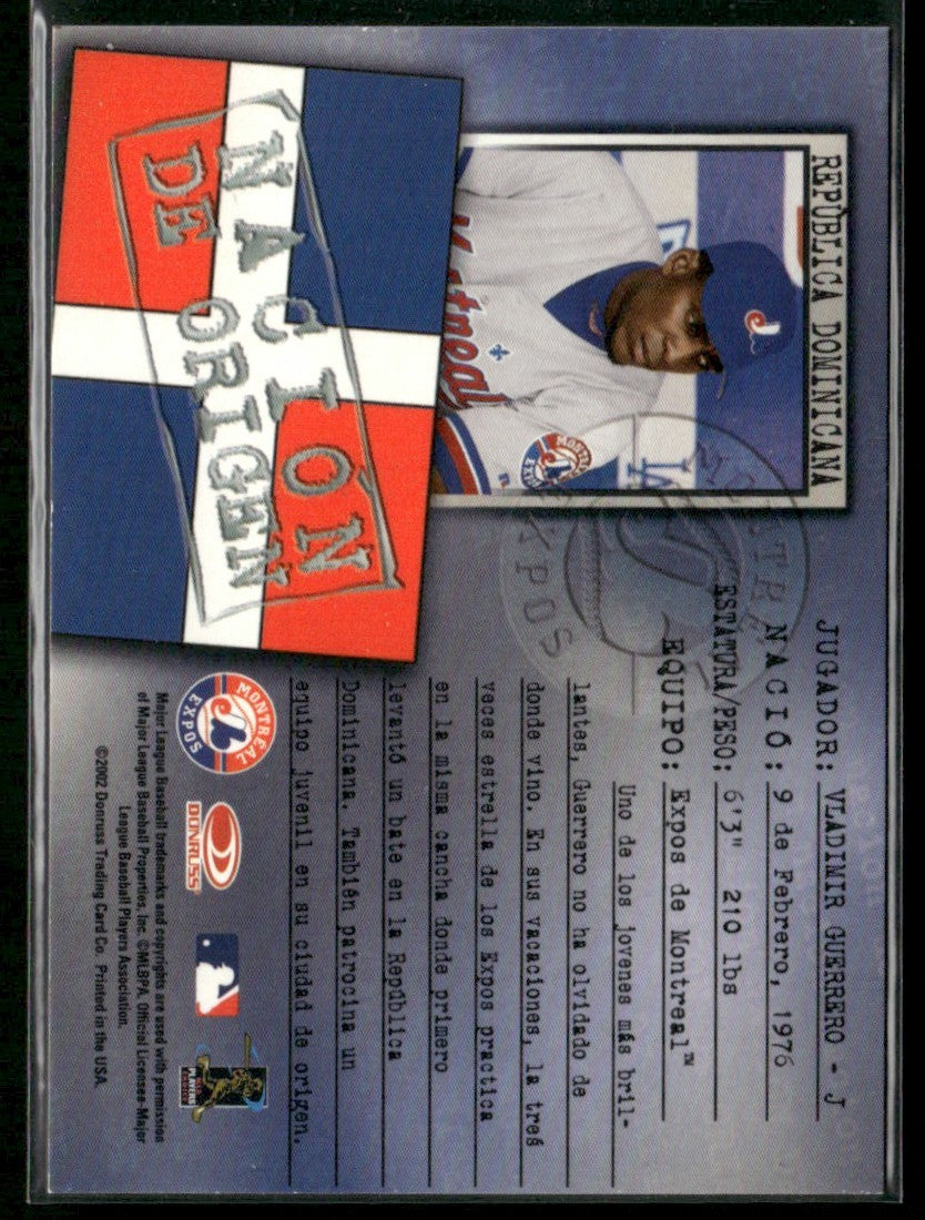 Vladimir Guerrero 2002 Donruss Super Estrellas Nacion de Origen Montreal Expos