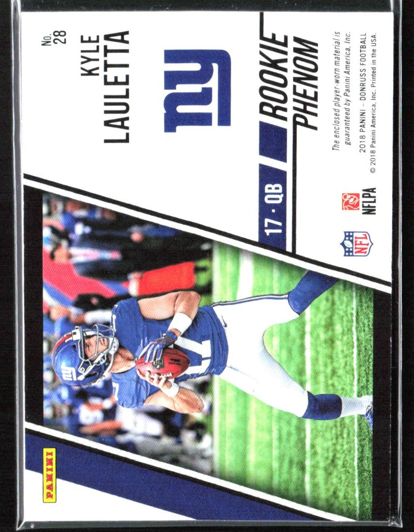 Kyle Lauletta 2018 Panini Donruss Rookie Phenom Jersey #28 New York Giants