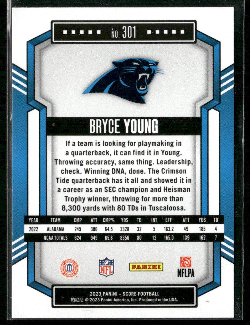 Bryce Young 2023 Panini Score RC #301 Carolina Panthers
