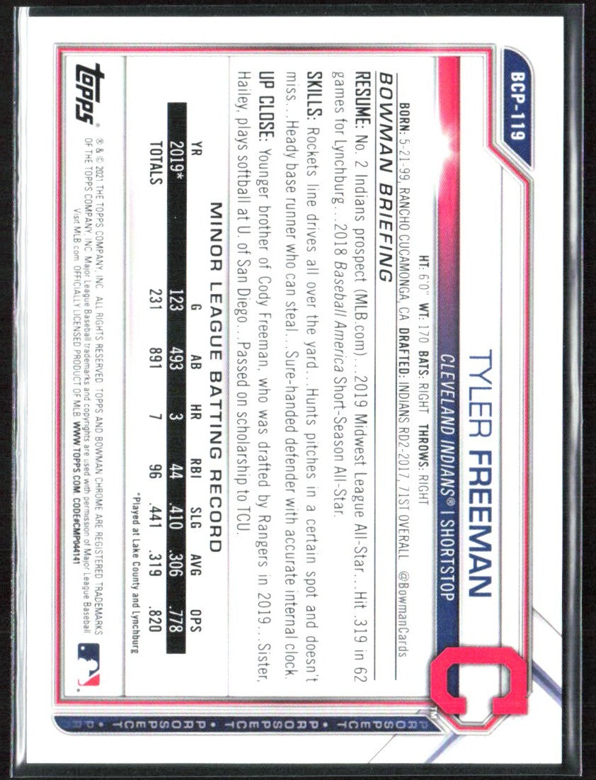 Tyler Freeman 2021 Bowman Chrome Purple Refractor /250 #BCP-119