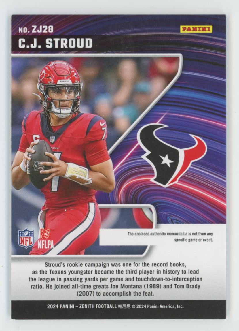 CJ Stroud 2024 Panini Zenith Z-Jersey Jersey #ZJ28 Houston Texans