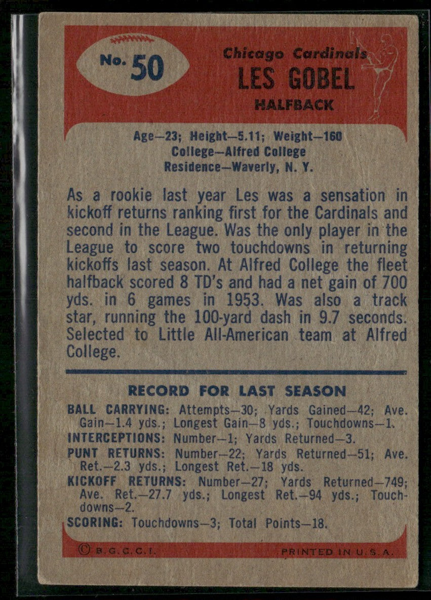 Les Gobel 1955 Bowman #50 Chicago Cardinals