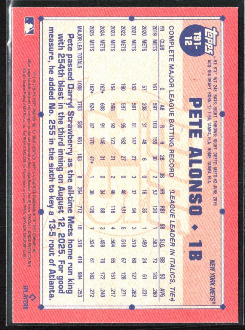 Pete Alonso 2026 Topps 1991 Crackle Foilboard #T91-12 New York Mets