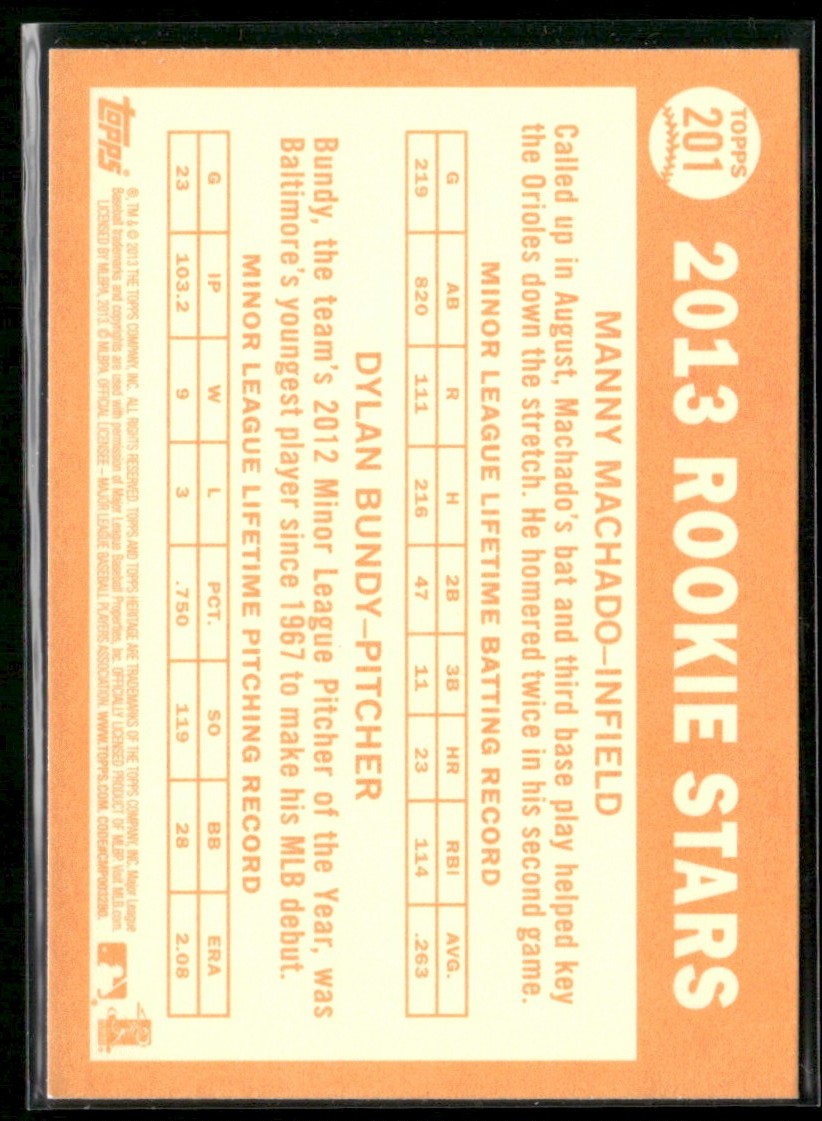 Manny Machado/Dylan Bundy 2013 Topps Heritage RC #201 Baltimore Orioles