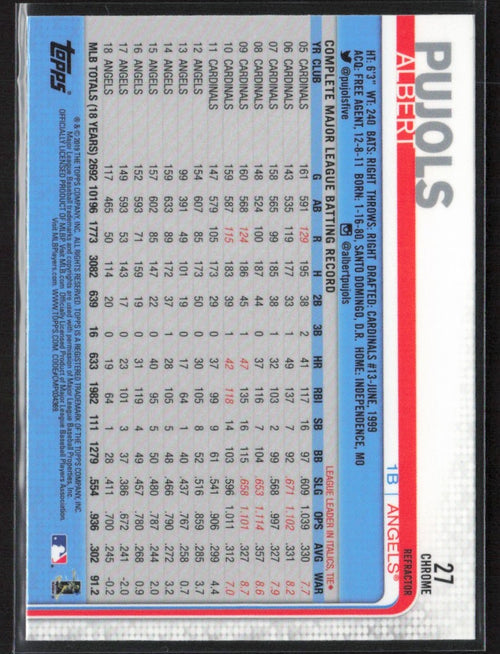 Albert Pujols 2019 Topps Chrome Refractor #27 Los Angeles Angels
