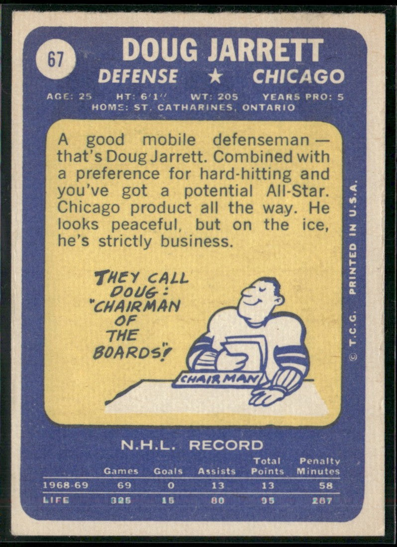 Doug Jarrett 1969 Topps #67 Chicago Blackhawks