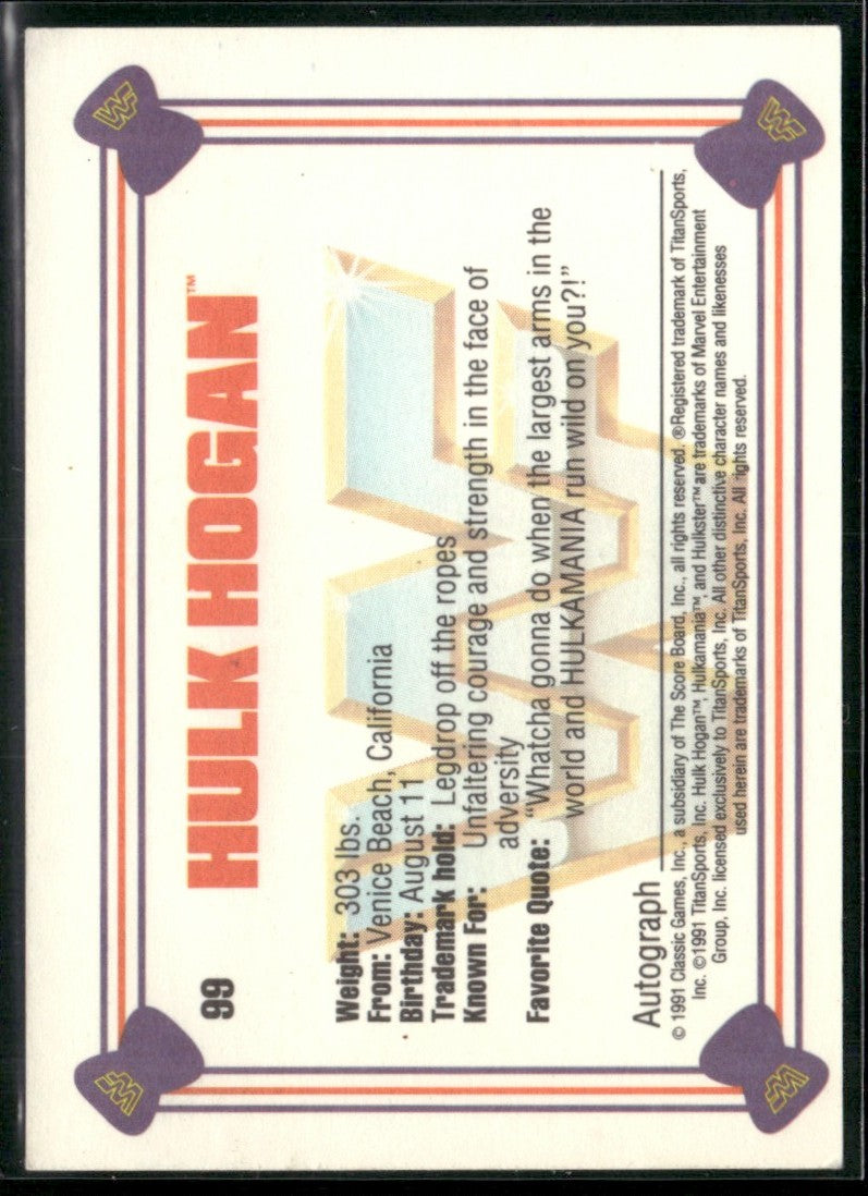 Hulk Hogan 1991 Classic WWF Superstars #99