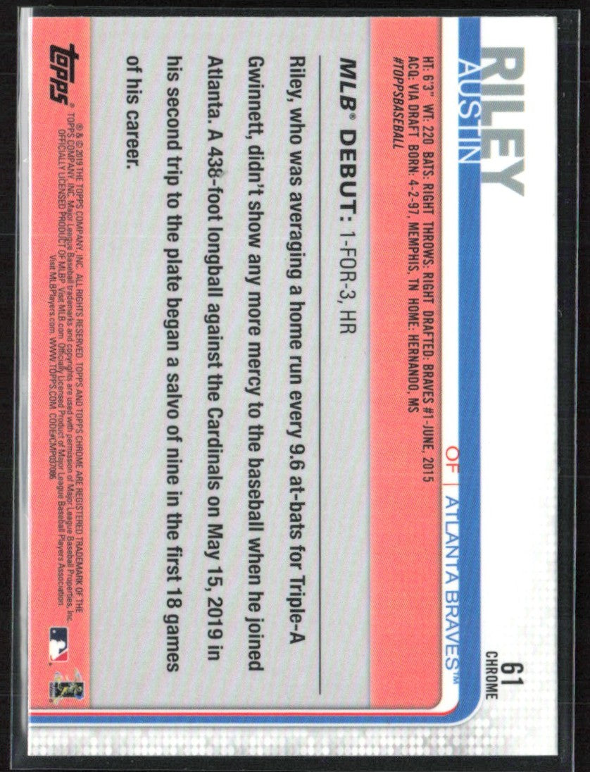 Austin Riley 2019 Topps Chrome RC #61 Atlanta Braves