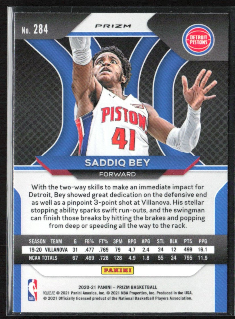 Saddiq Bey 2020 Panini Prizm Orange Ice Prizm RC #284 Detroit Pistons