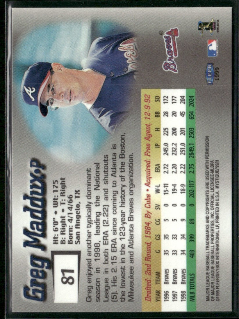 Greg Maddux 1999 Fleer Mystique #81 Atlanta Braves