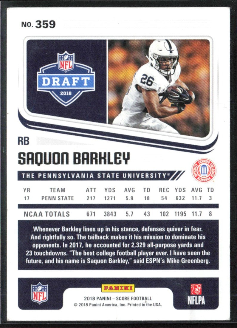 Saquon Barkley 2018 Panini Score RC #359 Penn State Nittany Lions
