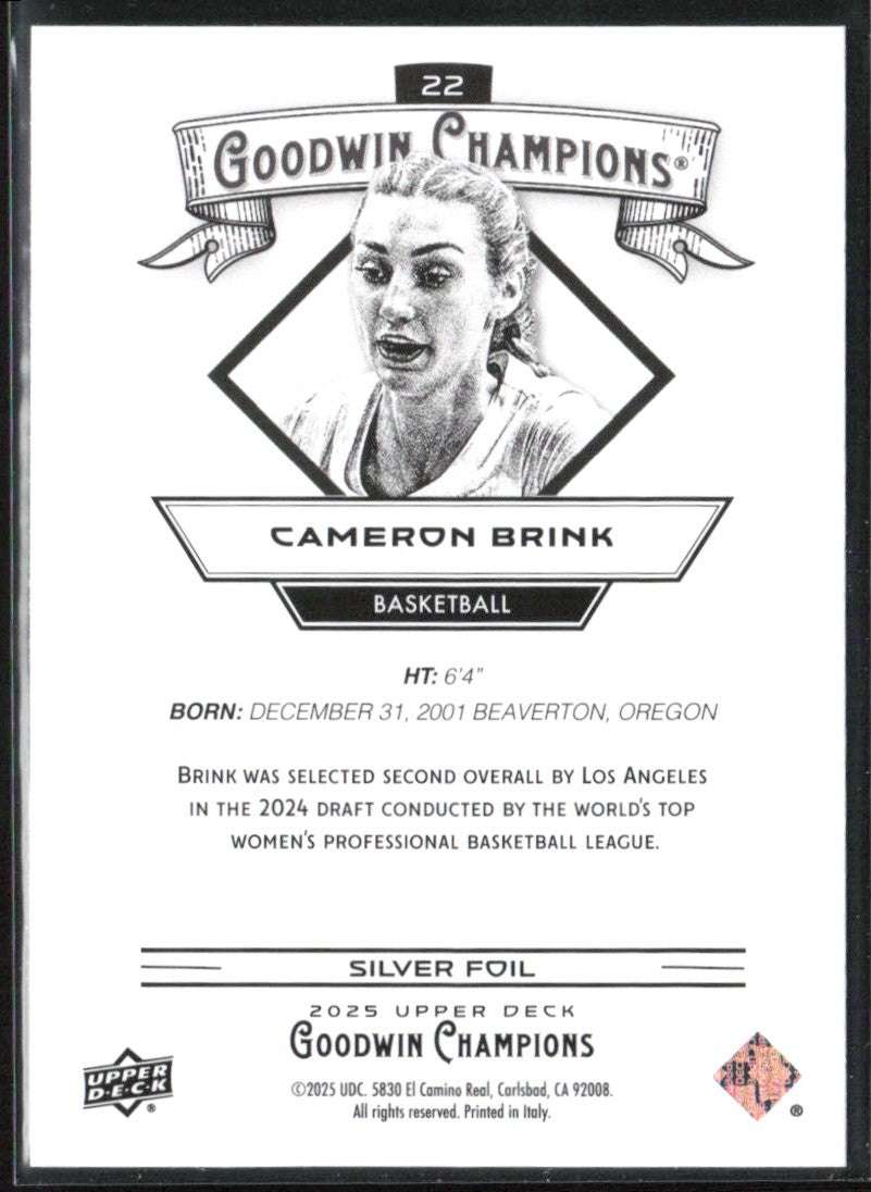 Cameron Brink 2025 Upper Deck Goodwin Champions Silver Foil #22