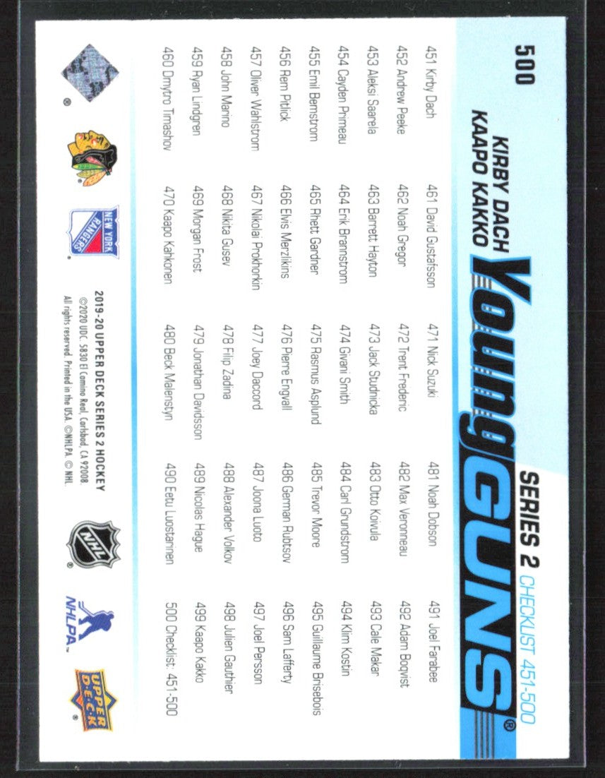 Kirby Dach/Kaapo Kakko 2019 Upper Deck Young Guns Checklist RC #500