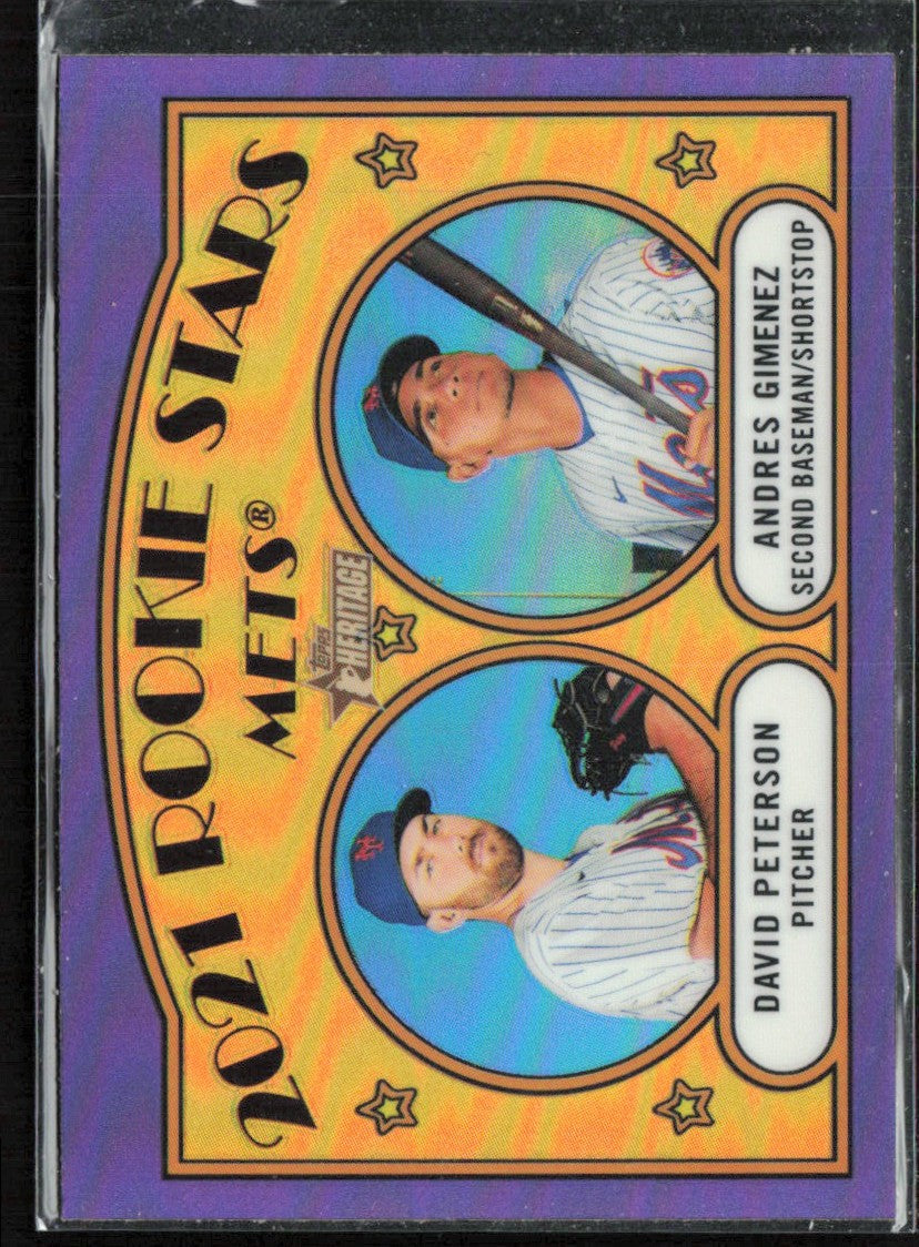 Andres Gimenez/David Peterson 2021 Topps Heritage Chrome Purple Refractor RC #5