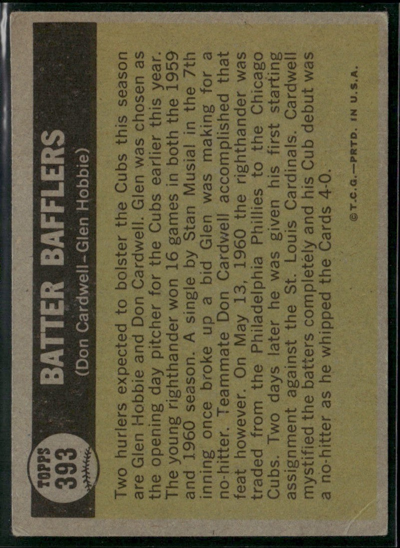 Batter Bafflers (Cardwell/Hobbie) 1961 Topps #393 Chicago Cubs