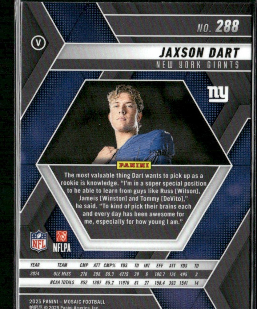 Jaxson Dart 2025 Panini Mosaic Rookie Variations RC #288 New York Giants