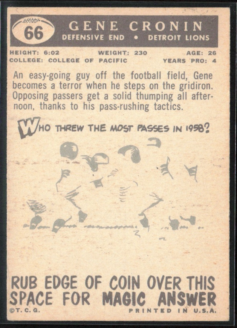 Gene Cronin 1959 Topps #66 Detroit Lions