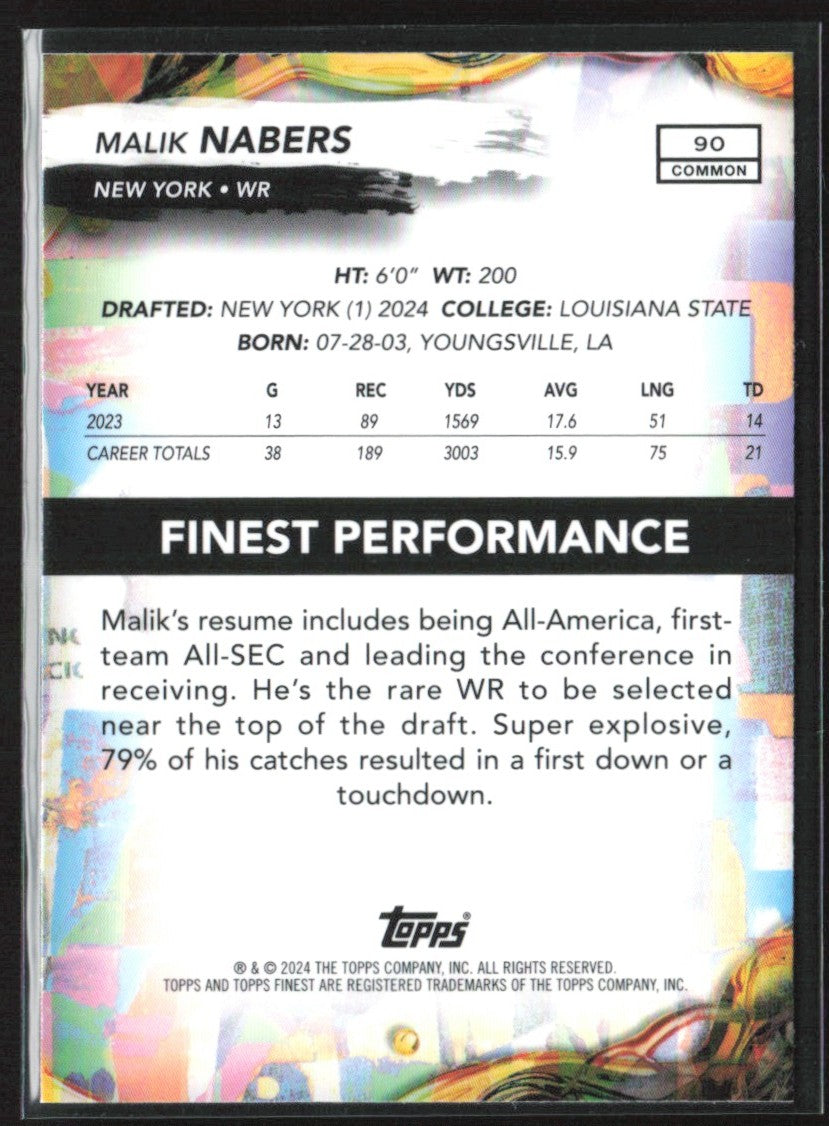 Malik Nabers 2024 Topps Finest Checkerboard Refractor RC #90 New York Giants