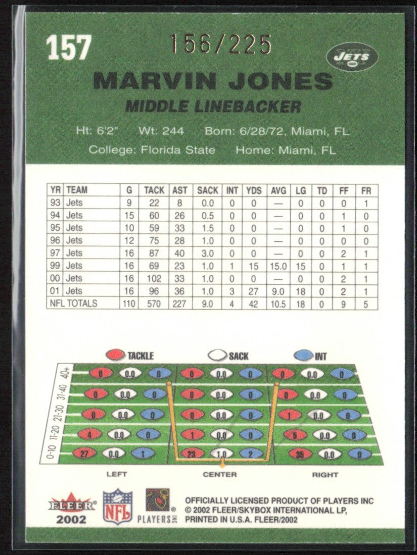 Marvin Jones 2002 Fleer Tiffany /225 #157 New York Jets
