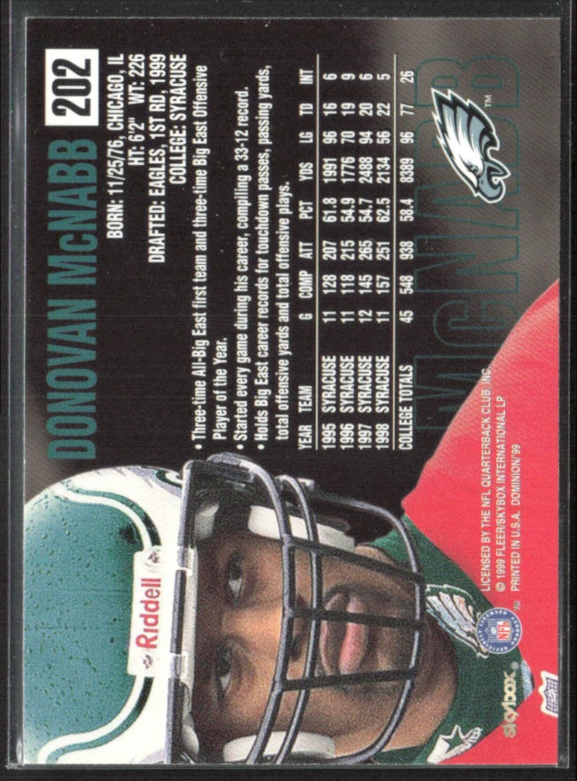 Donovan McNabb 1999 Skybox Dominion RC #202 Philadelphia Eagles