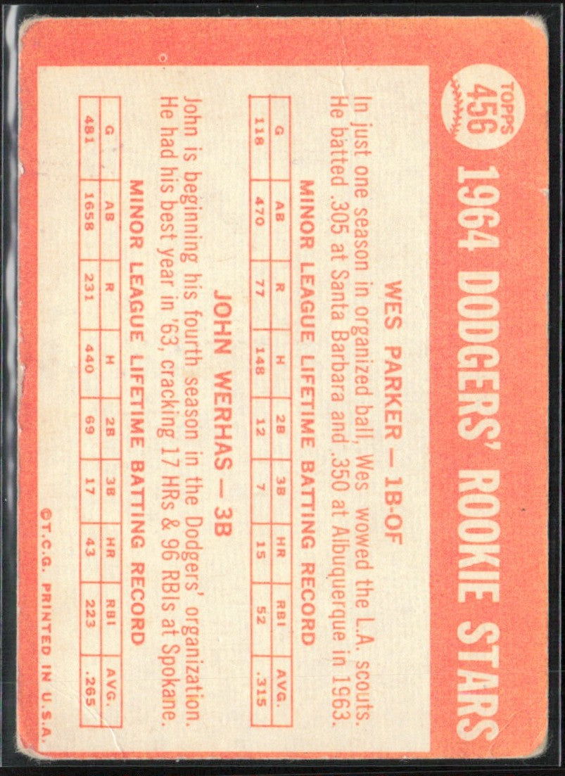 Wes Parker John Werhas 1964 Topps RC #456 Los Angeles Dodgers