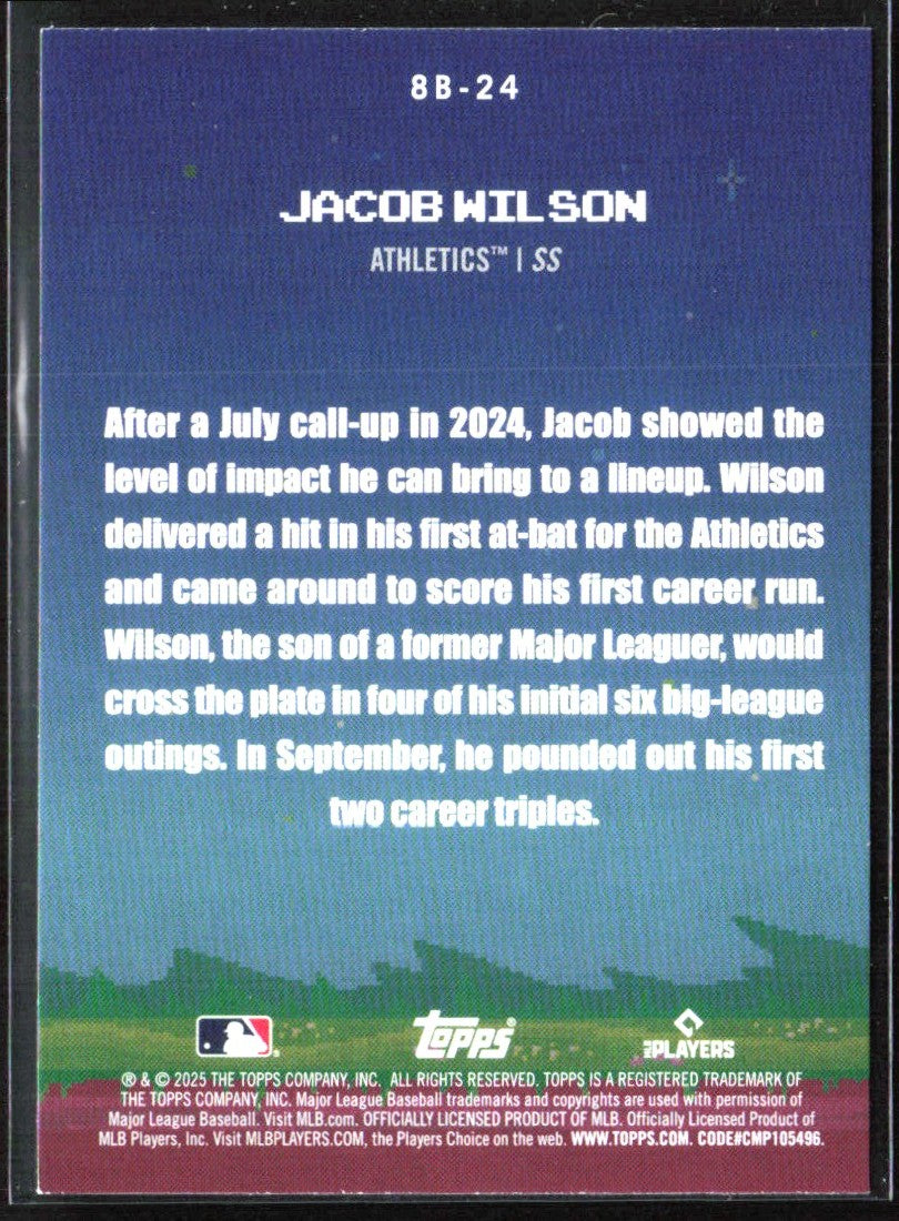 Jacob Wilson 2025 Topps 8-Bit Ballers RC #8B-24 Athletics