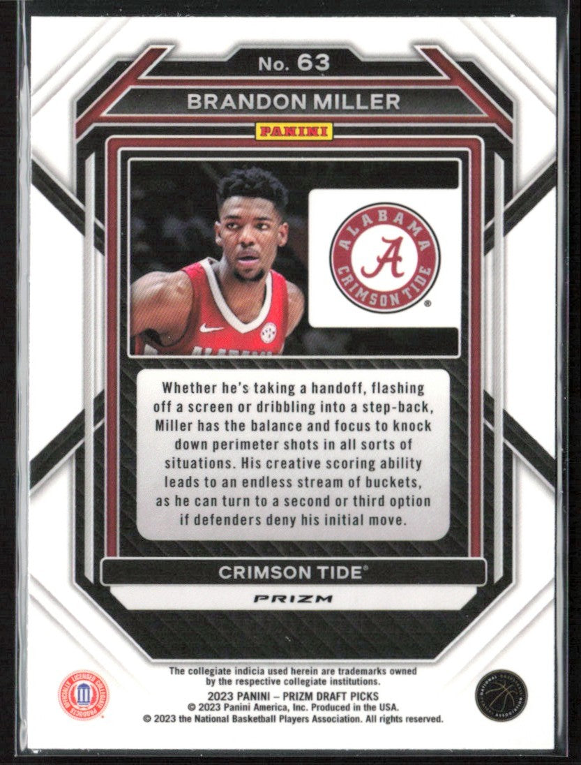 Brandon Miller 2023 Panini Prizm Draft Picks Green RC #63 Alabama Crimson Tide