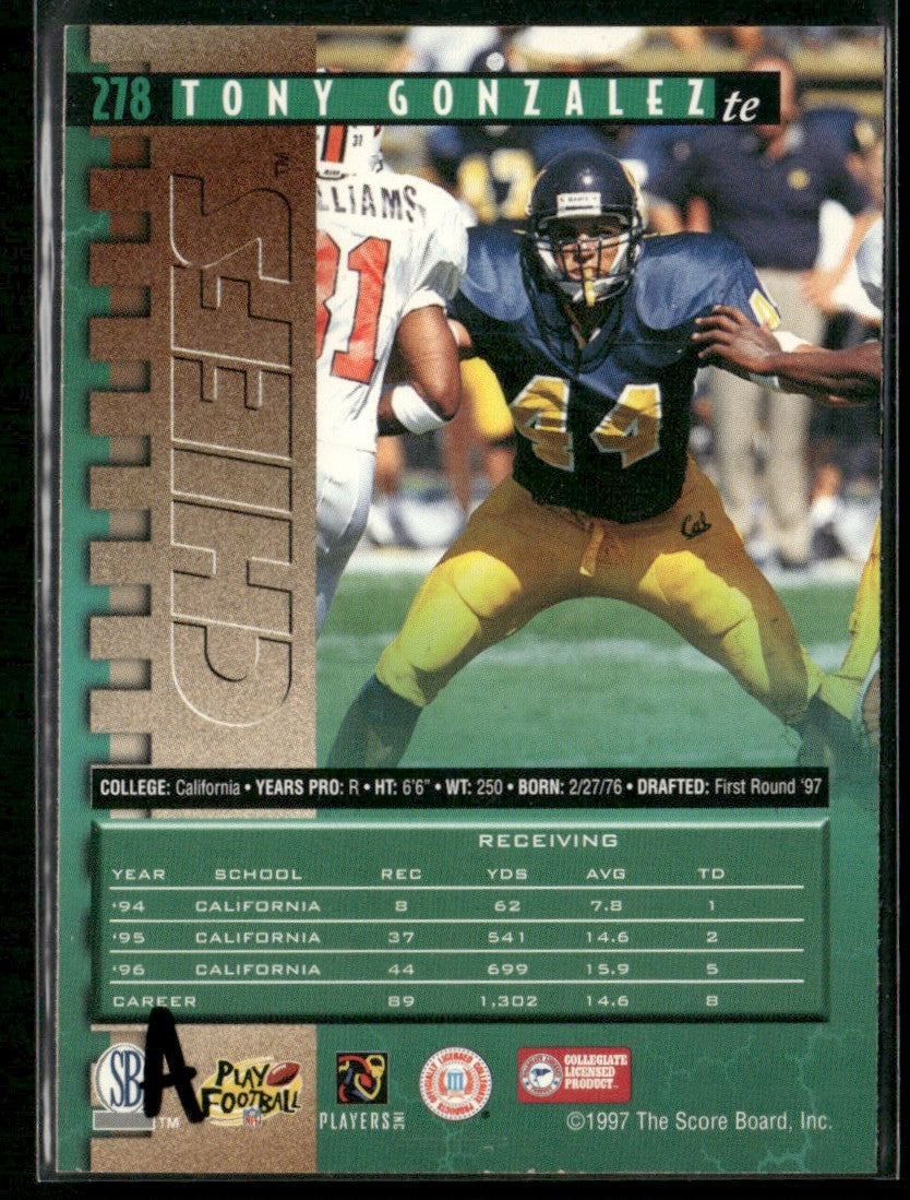 Tony Gonzalez 1997 Pro Line RC #278 Kansas City Chiefs