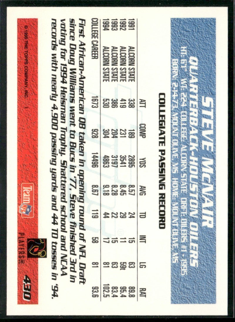 Steve McNair 1995 Topps RC #430 Houston Oilers